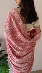 Load image into Gallery viewer, Women's Lakhnavi Handcrafted Pure Silk Georgette Chikankari Saree - HONC0334748