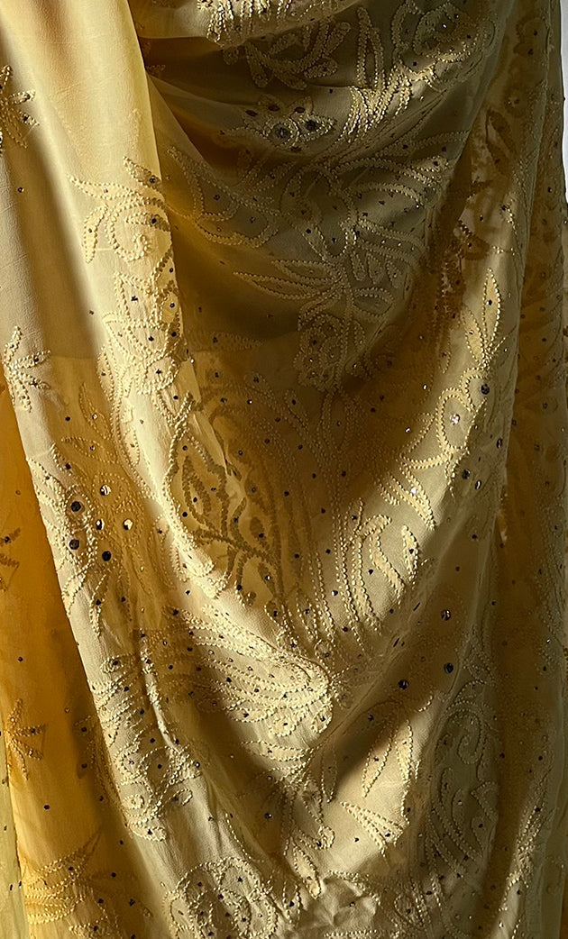 Women's Lakhnavi Handcrafted Viscose Georgette Chikankari Saree - HONC0317908