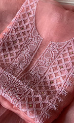 将图像加载到图库查看器中， Women&#39;s Lakhnavi Handcrafted Pure Organza Chikankari Unstitched Kurta And Dupatta Set- HONC0266926
