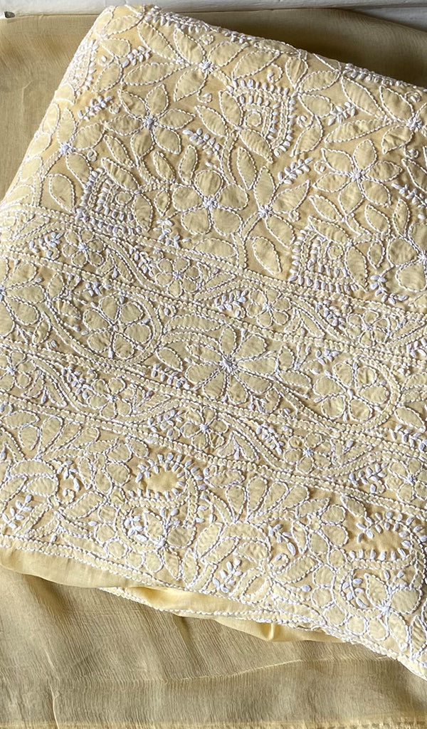 Women's Lakhnavi Handcrafted Cotton Unstitched Chikankari Suit Material - HONC0354994