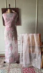 将图像加载到图库查看器中， Women's Lakhnavi Handcrafted Pure Organza Chikankari Unstitched Kurta And Dupatta Set- HONC0361456