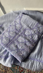 Load image into Gallery viewer, Women's Lakhnavi Handcrafted Mul Chanderi  Unstitched Chikankari Full Suit Material - HONC0339567