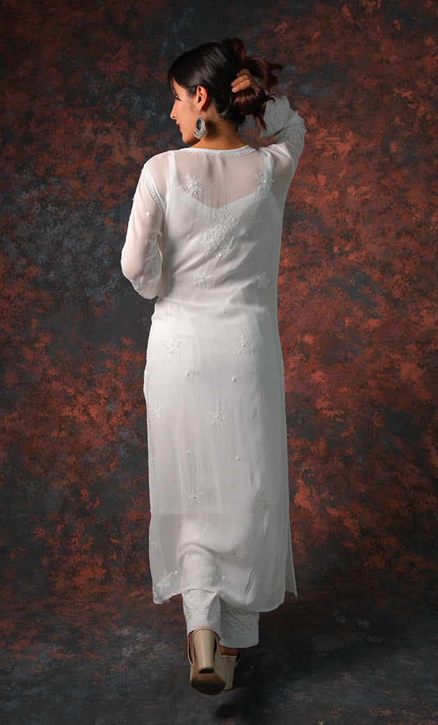 Women's Lakhnavi Handcrafted Viscose Georgette Chikankari Kurti - HONC0327258