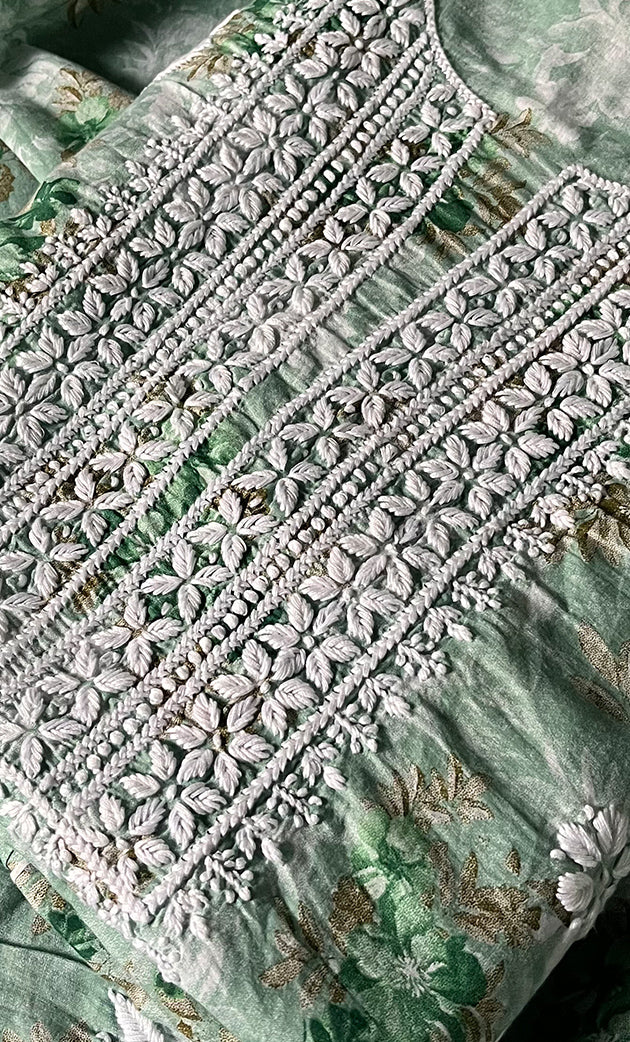Women's Lakhnavi Handcrafted Cotton Chikankari Kurta And Kurta Dupatta Set - HONC0312691