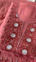 Load image into Gallery viewer, Women's Lucknowi Handcrafted Chanderi Silk Chikankari Full Suit Material - HONC0260950