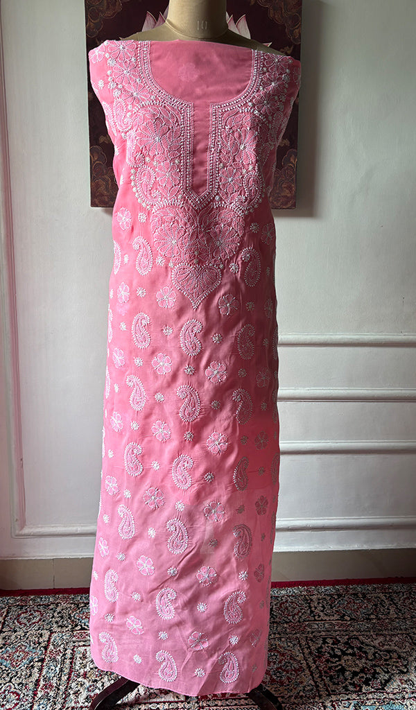 Women's Lakhnavi Handcrafted Cotton Chikankari Unstitched Kurti Fabric - HONC0367470