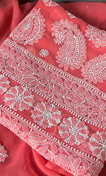 Load image into Gallery viewer, Women's Lakhnavi Handcrafted Unstitched Faux-Georgette Chikankari Suit Material - HONC0311929