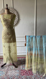 Load image into Gallery viewer, Women's Lakhnavi Handcrafted Pure Organza Chikankari Unstitched Kurta And Dupatta Set- HONC0358464