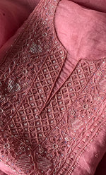 Load image into Gallery viewer, Women&#39;s Lakhnavi Handcrafted Pure Organza Chikankari Unstitched Kurta And Dupatta Set- HONC0294428

