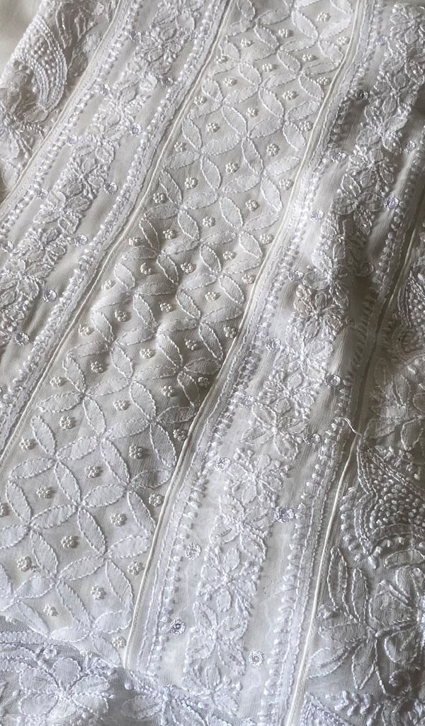 Women's Lucknowi Handcrafted Viscose Georgette Semi - Stitched Chikankari Anarkali and Dupatta Set- HONC0370133