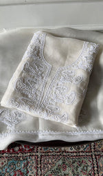 White Pure Organza Silk Chikankari 2 Pc Unstitched Suit Set