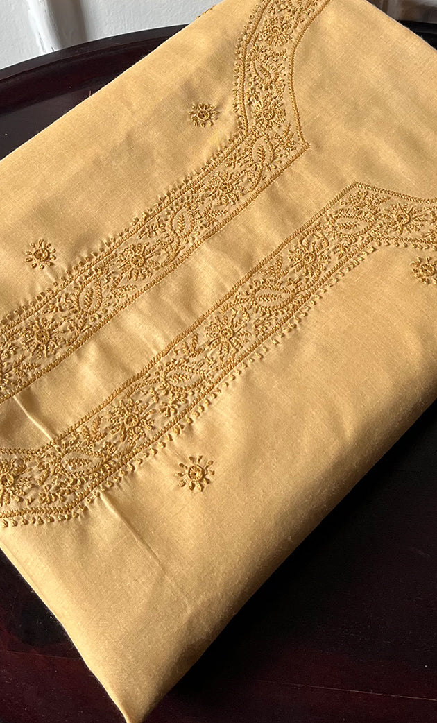 Lucknowi Handcrafted Cotton Chikankari Unstitched Men's Kurta Fabric - HONC0289839