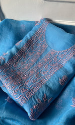将图像加载到图库查看器中， Women's Lakhnavi Handcrafted Pure Organza Chikankari Unstitched Kurta And Dupatta Set -  HONC0269932