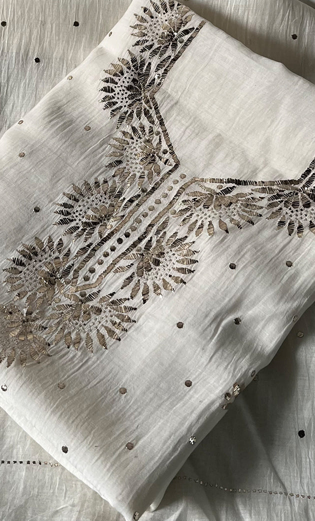 Women's Lakhnavi Handcrafted Mul Chanderi Unstitched Kurta And Dupatta Set- HONC0338724