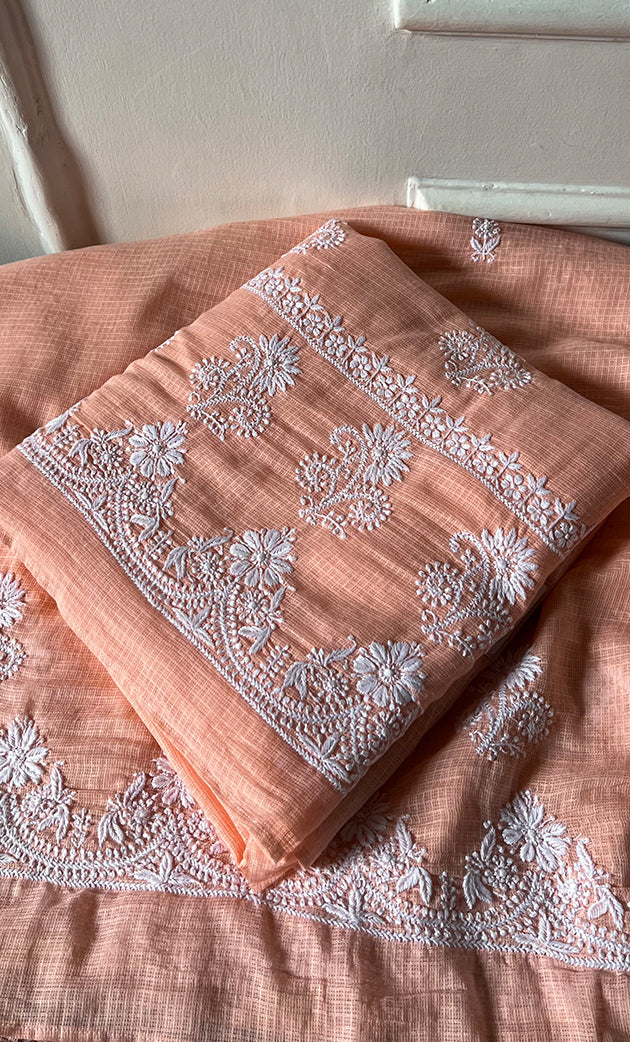 Women's Lucknowi Handcrafted Kota Cotton Chikankari Unstitched Kurta And Dupatta Set - HONC0325515