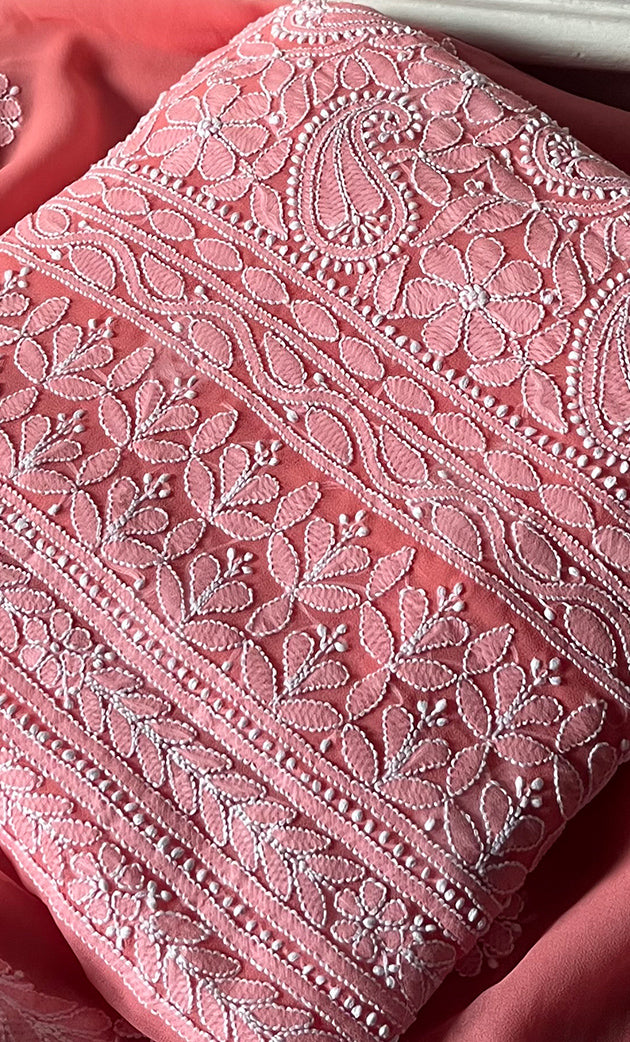 Vamika Women's Lucknowi Handcrafted Faux-Georgette Unstitched Chikankari Suit Material - HONC0330342