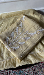 Load image into Gallery viewer, Chidiya Women's Lakhnavi Handcrafted Mul Chanderi Unstitched Kurta And Dupatta Set- HONC0349590