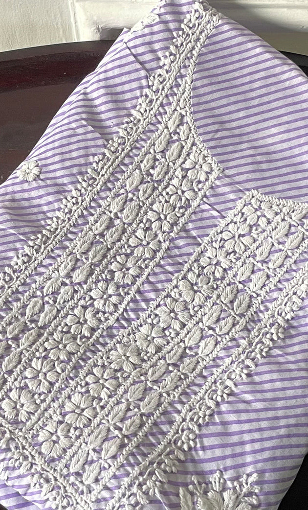 Shumaira Women's Lakhnavi Handcrafted Cotton Chikankari Unstitched Kurti Fabric - HONC0326384