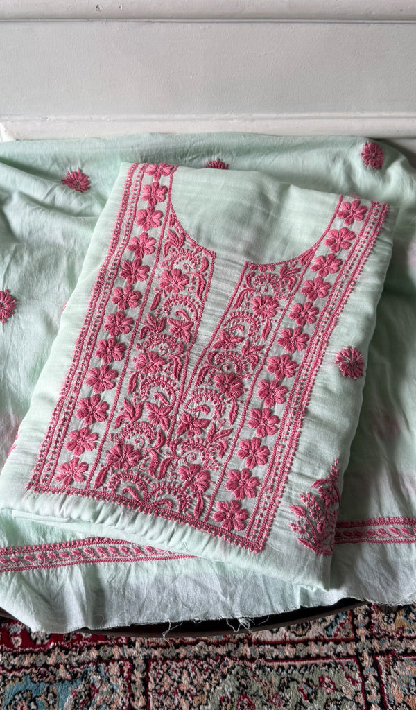 Women's Lakhnavi Handcrafted Cotton Unstitched Kurta And Dupatta Set - HONC0245299