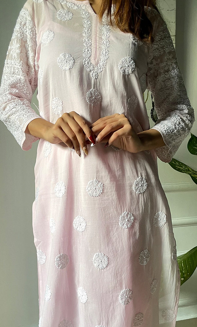 Women's Lucknowi Handcrafted Cotton Chikankari Long Kurti - HONC0325932