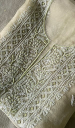 将图像加载到图库查看器中， Women's Lakhnavi Handcrafted Pure Organza Chikankari Unstitched Kurta And Dupatta Set- HONC0324983