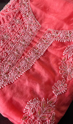 Load image into Gallery viewer, Women&#39;s Lakhnavi Handcrafted Organza Chikankari Unstitched Kurti Fabric - NC026663
