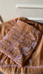 Load image into Gallery viewer, Women's Lakhnavi Handcrafted Mul Chanderi Unstitched Chikankari Full Suit Material - HONC0300387