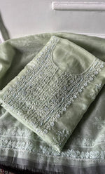 Load image into Gallery viewer, Women's Lakhnavi Handcrafted Organza Chikankari Unstitched Full Suit Material - HONC0258373