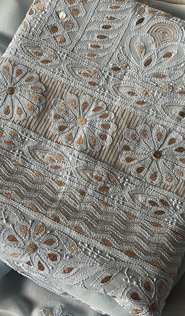 Women's Lakhnavi Handcrafted Viscose Georgette Chikankari Full Suit Material - HONC0270927