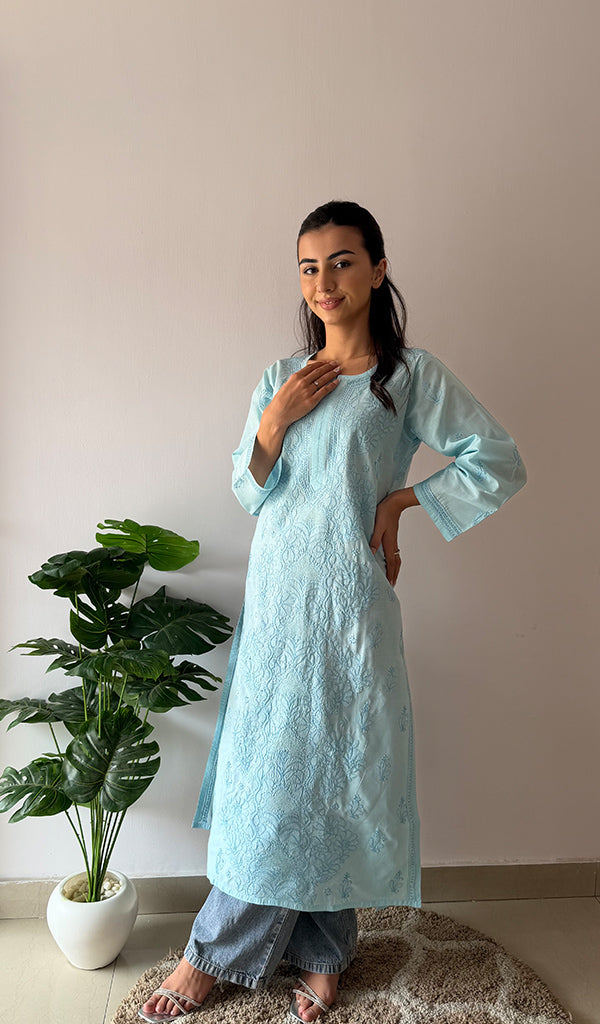 Women's Lakhnavi Handcrafted Cotton Chikankari Kurti - HONC0210174