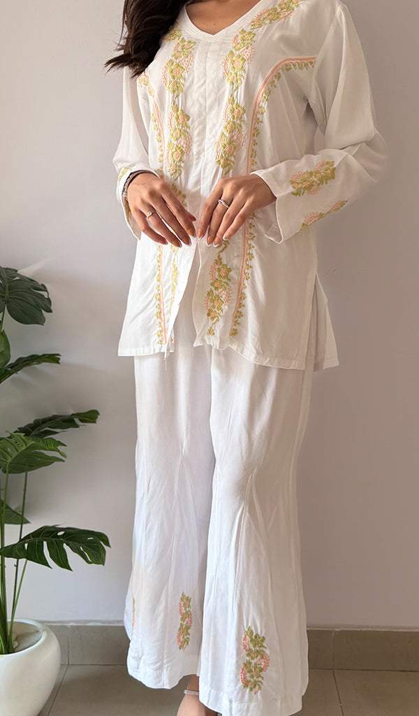 Women's Lakhnavi Handcrafted Cotton Chikankari Kurti And Plazzo Set - HONC0375712