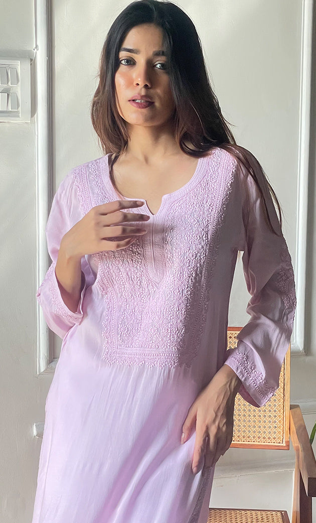 Rooh Women's Lucknowi Handcrafted Modal Cotton Chikankari Kurti - HONC0264937