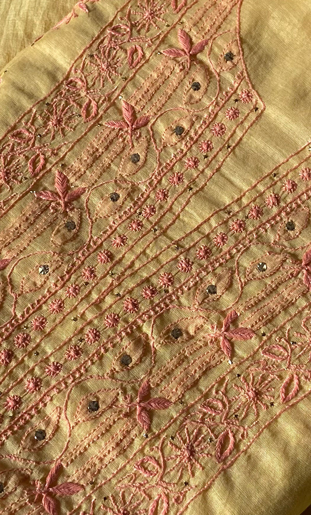Women's Lakhnavi Handcrafted Mul Chanderi Unstitched Kurta And Dupatta Set- HONC0282368