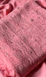 Load image into Gallery viewer, Women&#39;s Lakhnavi Handcrafted Viscose Georgette Chikankari Full Suit Material - HONC0271098
