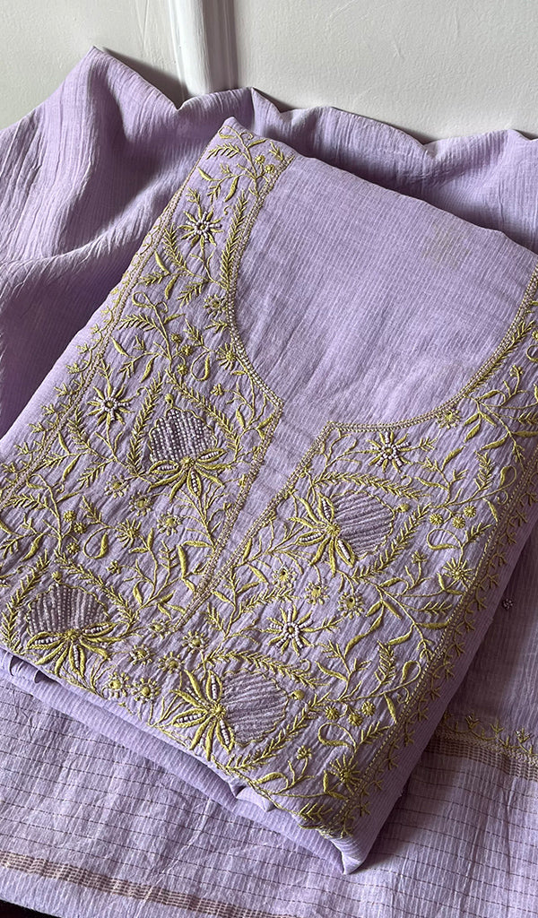 Women's Lakhnavi Handcrafted Maheshwari Mul Chanderi Kurta And Dupatta Set - HONC0268583