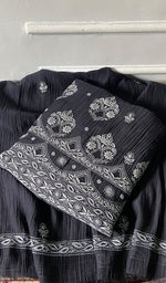 Load image into Gallery viewer, Women's Lakhnavi Handcrafted Mul Chanderi Unstitched Chikankari Full Suit Material - HONC0374241