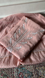 Load image into Gallery viewer, Chidiya Women's Lakhnavi Handcrafted Mul Chanderi Unstitched Kurta And Dupatta Set- HONC0354738