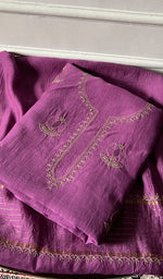 Load image into Gallery viewer, Women's Lakhnavi Handcrafted Chanderi Silk Unstitched Chikankari Full Suit - HONC0345261