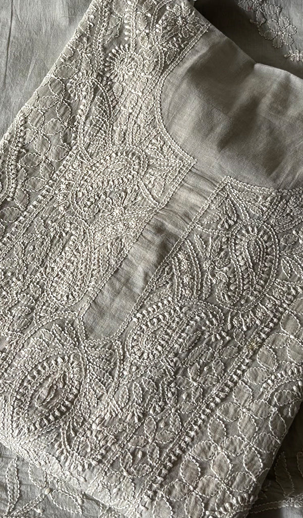 Hiba Women's Lakhnavi Handcrafted Semi- stitched Cotton Chikankari Suit Material - HONC0348838