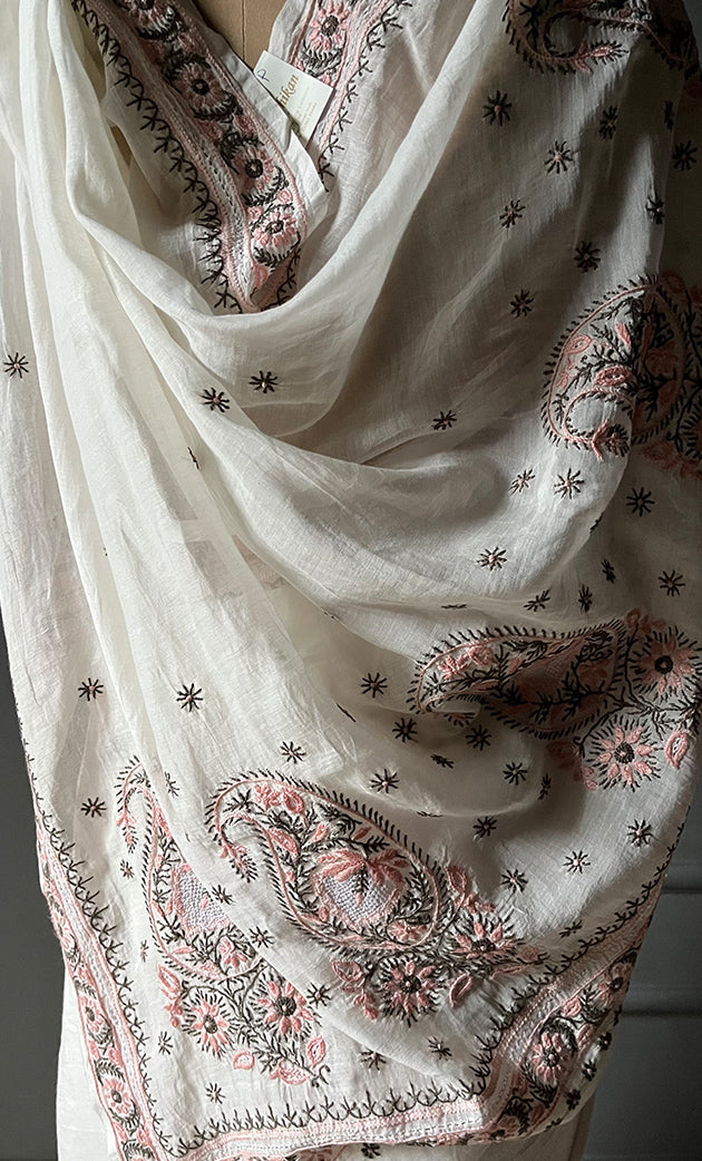 Women's Lakhnavi Handcrafted Mul Chanderi Chikankari Saree - HONC0301813
