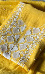 Load image into Gallery viewer, Jazba Women&#39;s Lakhnavi Handcrafted Mul Chanderi Unstitched Kurta And Dupatta Set- HONC0298592
