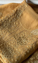 将图像加载到图库查看器中， Mainaaj Women's Lakhnavi Handcrafted Pure Organza Chikankari Unstitched Kurta And Dupatta Set - HONC0330933