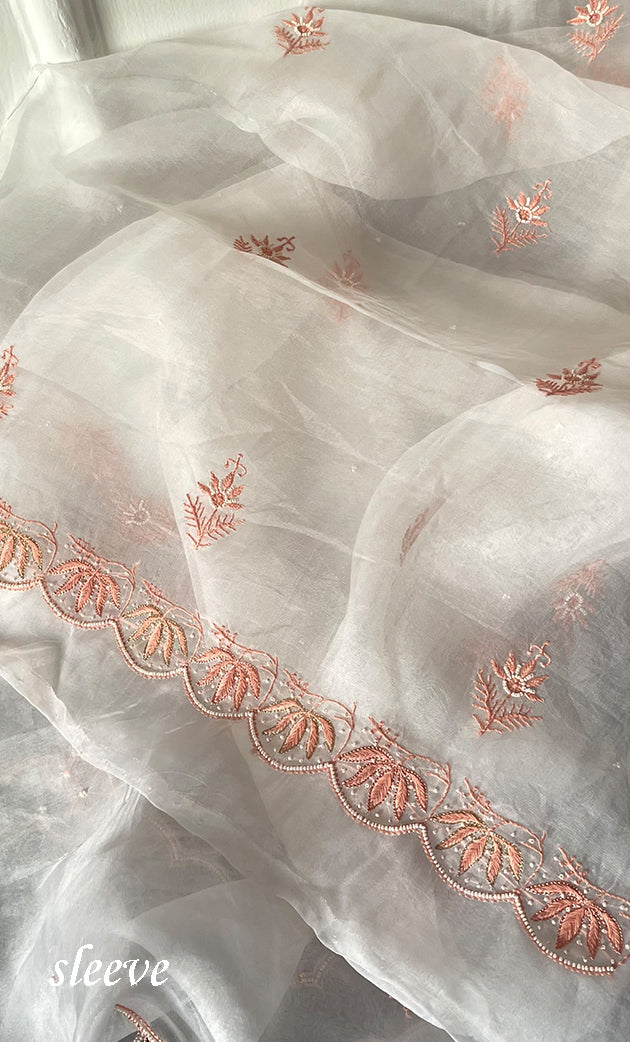 Mehnaj Women's Lakhnavi Handcrafted Pure Organza Chikankari Unstitched Kurta And Dupatta Set- HONC0316460