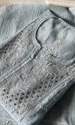 将图像加载到图库查看器中， Women's Lakhnavi Handcrafted Mul Chanderi Semi - stitched Chikankari Full Suit Material - HONC0333495