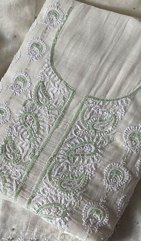 Women's Lakhnavi Handcrafted Mul Chanderi Unstitched  Kurta And Dupatta Set - HONC0267974
