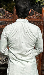 将图像加载到图库查看器中， Men's Lucknowi Handcrafted Cotton Chikankari Kurta - HONC0329869
