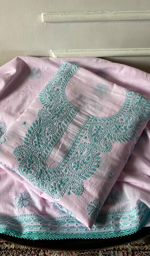 Women's Lakhnavi Handcrafted Cotton Unstitched Chikankari Suit Material - HONC0358196