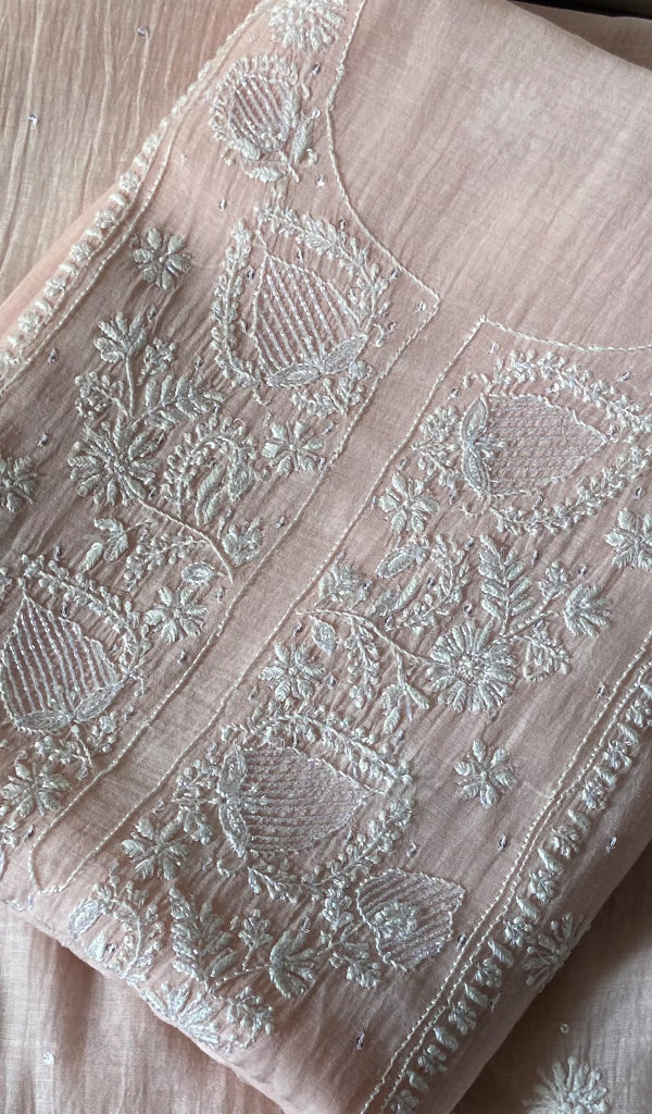 Women's Lakhnavi Handcrafted  Maheshwari  Mul Chanderi Kurta And Dupatta Set - HONC029002