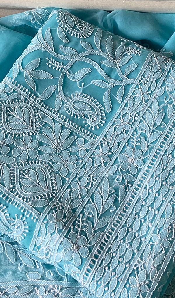 Women's Lucknowi Handcrafted Faux-Georgette Unstitched Chikankari Suit Material - HONC0348763