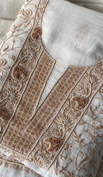 Load image into Gallery viewer, Mehr Women&#39;s Lakhnavi Handcrafted Maheshwari Mul Chanderi Unstitched Kurta And Dupatta Set - HONC0278104

